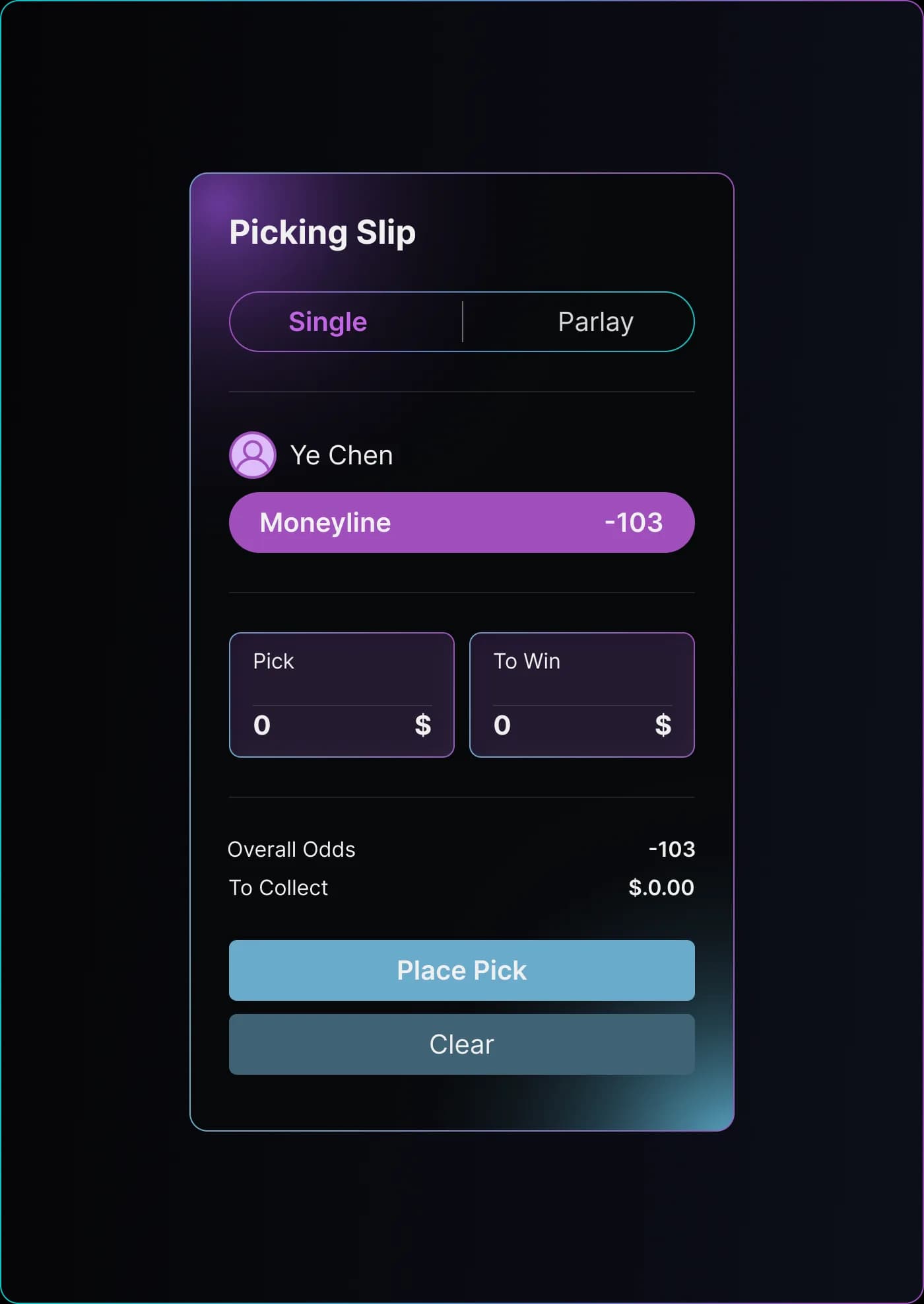 Polyfunded sports picks and prediction slip visual